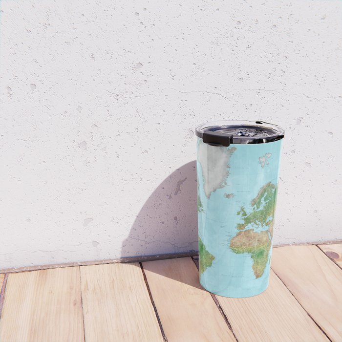 Watercolor physical world map (high detail) Travel Mug Gallery Image 4