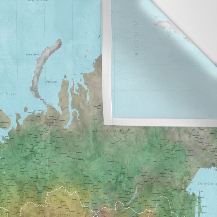 Watercolor physical world map (high detail) Wall Tapestry Gallery Image 3