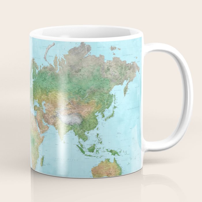 Watercolor physical world map (high detail) Coffee Mug Gallery Image 1