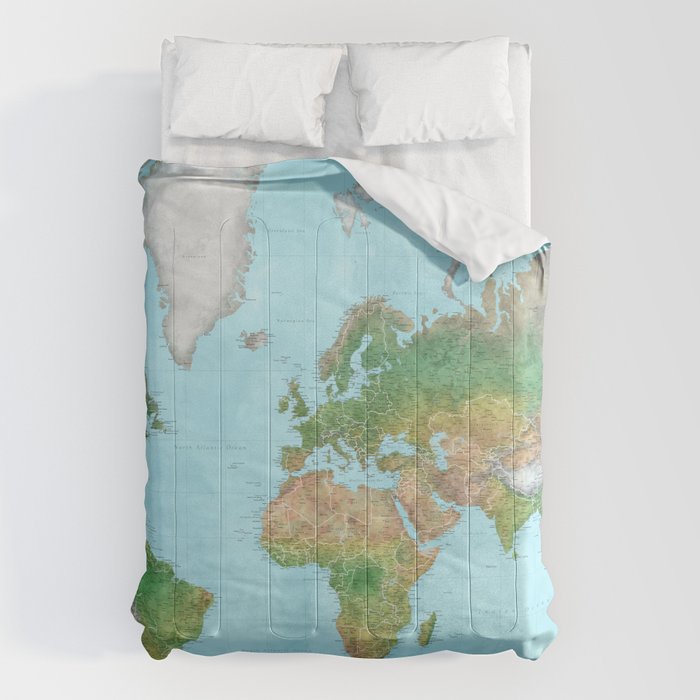 Watercolor physical world map (high detail) Comforter Gallery Image 6