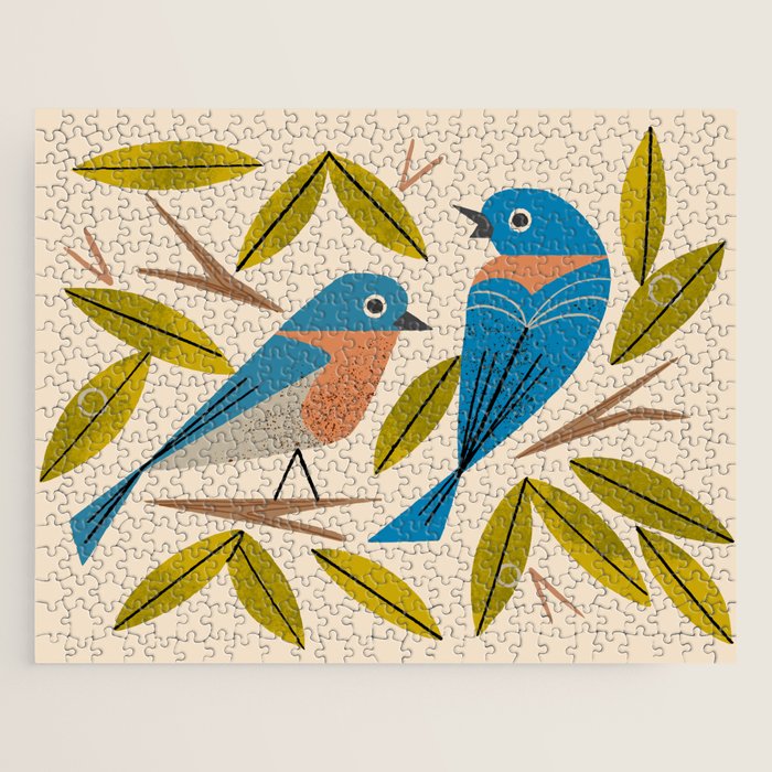 Midcentury Bluebird Pair Jigsaw Puzzle Gallery Image 1