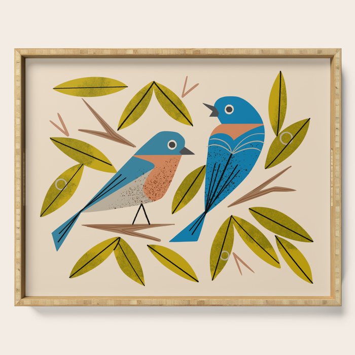 Midcentury Bluebird Pair Serving Tray Gallery Image 1