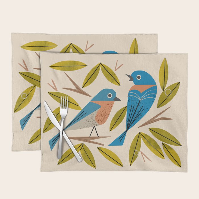 Midcentury Bluebird Pair Placemat Gallery Image 1