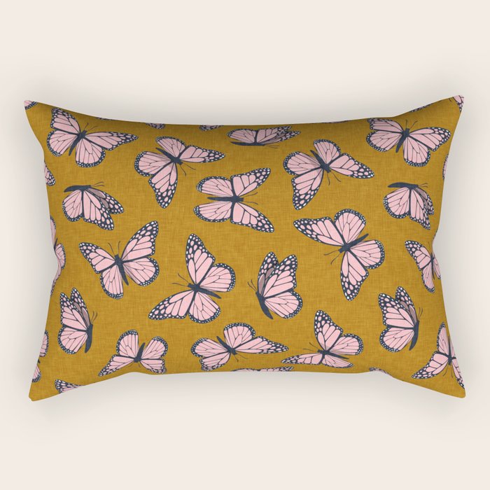 monarch butterflies - pink on ginger Rectangular Pillow Gallery Image 2
