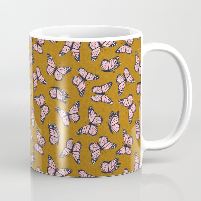 monarch butterflies - pink on ginger Coffee Mug Gallery Image 1