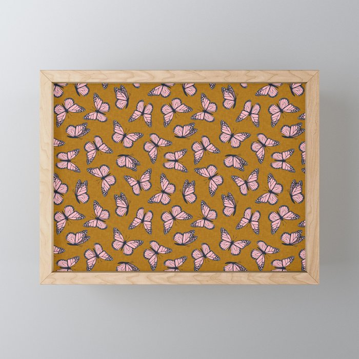 monarch butterflies - pink on ginger Mini Art Print Gallery Image 1