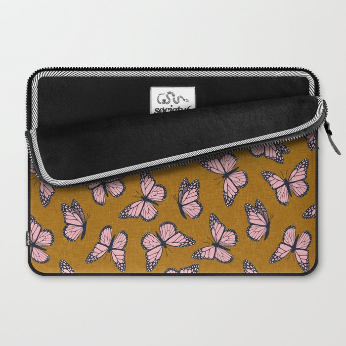 monarch butterflies - pink on ginger Laptop Sleeve Gallery Image 2