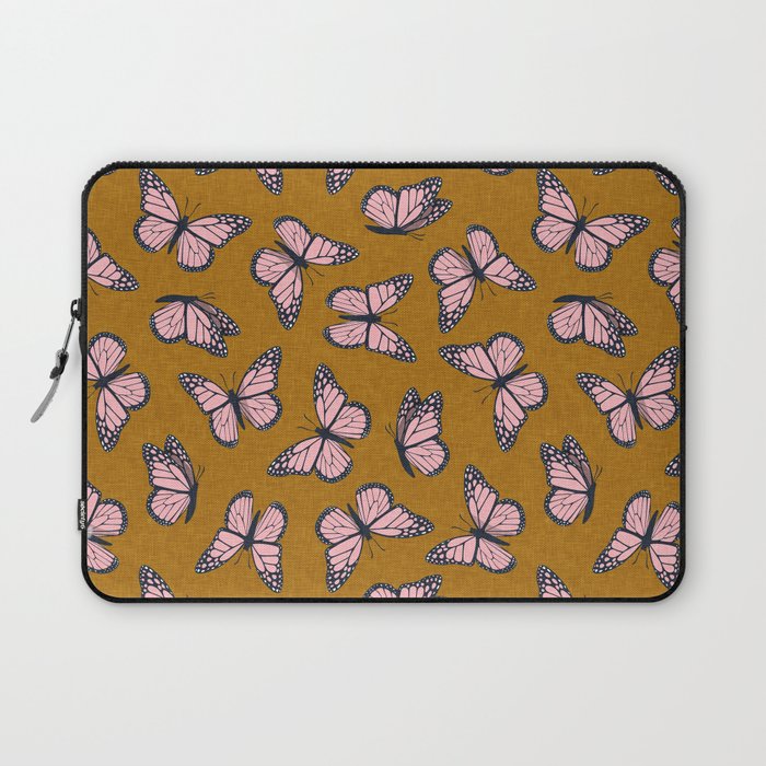 monarch butterflies - pink on ginger Laptop Sleeve Gallery Image 1