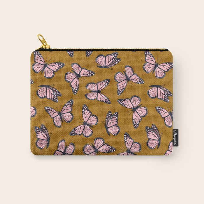 monarch butterflies - pink on ginger Carry All Pouch Gallery Image 1