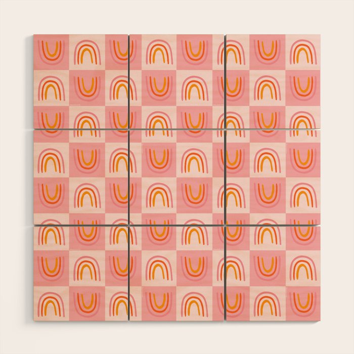 Rainbow Checkered Print Wood Wall Art Gallery Image 1