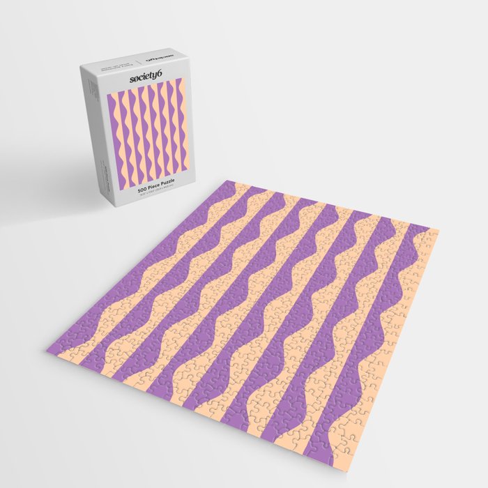 Retro Wavy Lines Pattern in Purple & Peach Jigsaw Puzzle Gallery Image 2