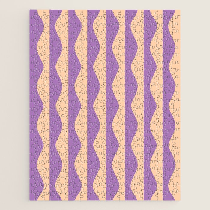 Retro Wavy Lines Pattern in Purple & Peach Jigsaw Puzzle Gallery Image 1
