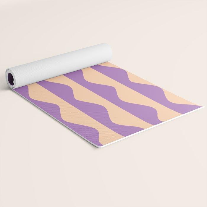 Retro Wavy Lines Pattern in Purple & Peach Yoga Mat Gallery Image 2