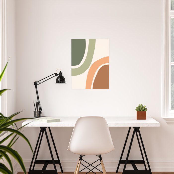 Abstract Shapes 55.2 in Sage Green and Terracotta (Rainbow Abstraction) Poster Gallery Image 2