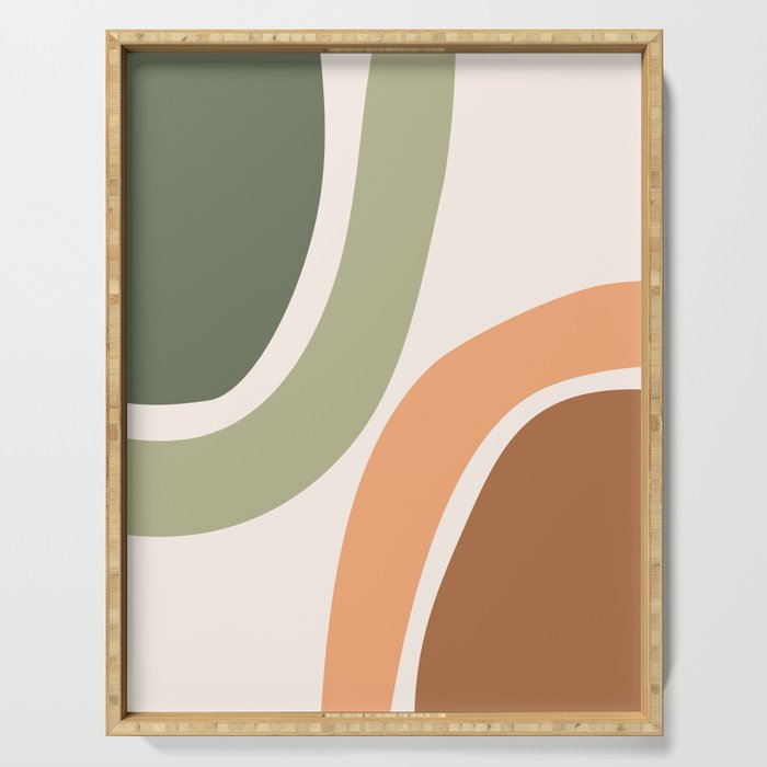 Abstract Shapes 55.2 in Sage Green and Terracotta (Rainbow Abstraction) Serving Tray Gallery Image 1