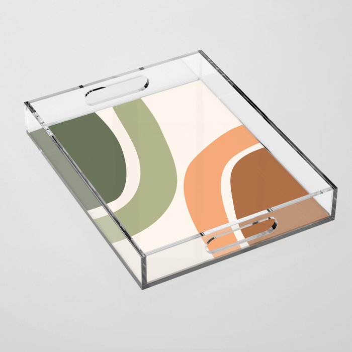 Abstract Shapes 55.2 in Sage Green and Terracotta (Rainbow Abstraction) Acrylic Tray Gallery Image 1