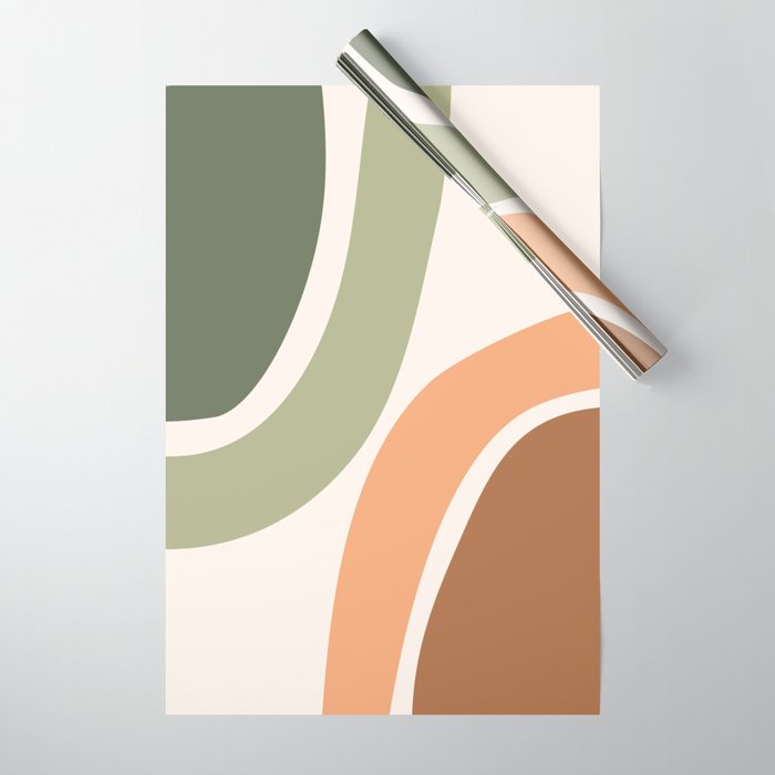 Abstract Shapes 55.2 in Sage Green and Terracotta (Rainbow Abstraction) Wrapping Paper Gallery Image 1