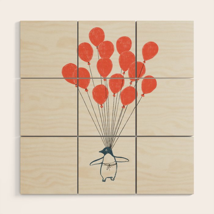 Penguin Balloons Wood Wall Art Gallery Image 1
