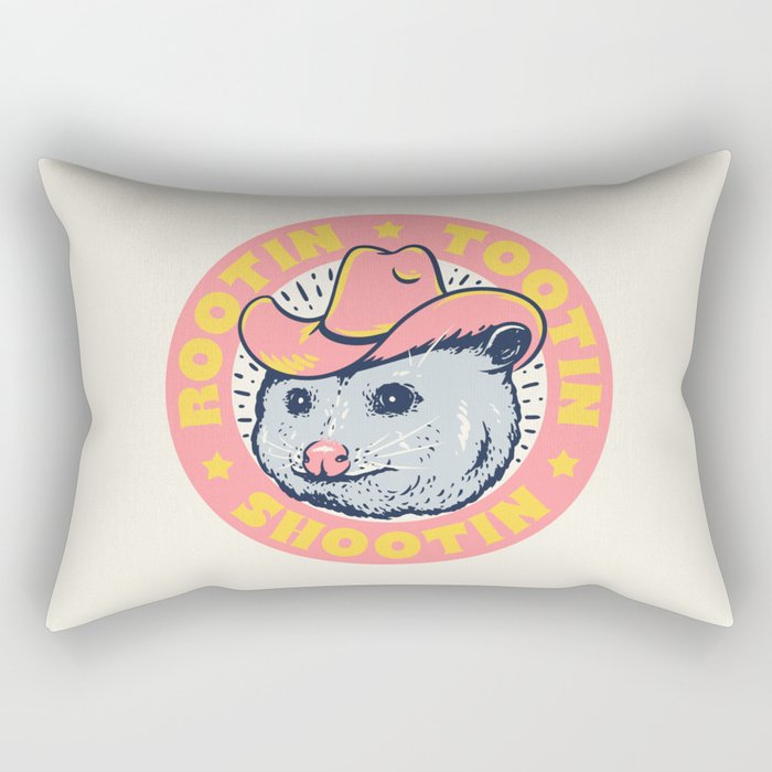 Possum Rootin Tootin Shootin | Pink Rectangular Pillow Gallery Image 1