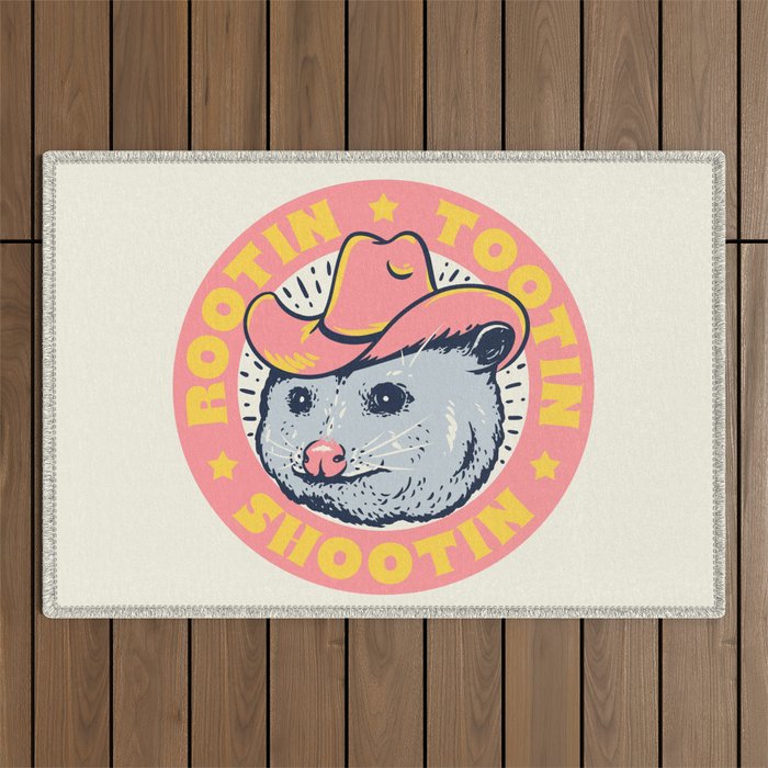 Possum Rootin Tootin Shootin | Pink Outdoor Rug Gallery Image 1