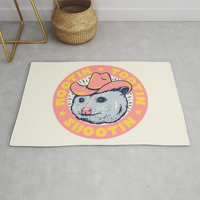 Possum Rootin Tootin Shootin | Pink Rug Gallery Image 1