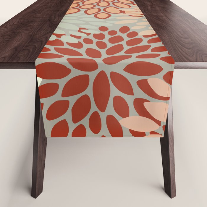 Festive, Floral Prints, Green, Terracotta, Red, Coloured Prints Table Runner Gallery Image 1
