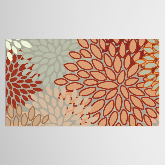Festive, Floral Prints, Green, Terracotta, Red, Coloured Prints Tablecloth Gallery Image 2