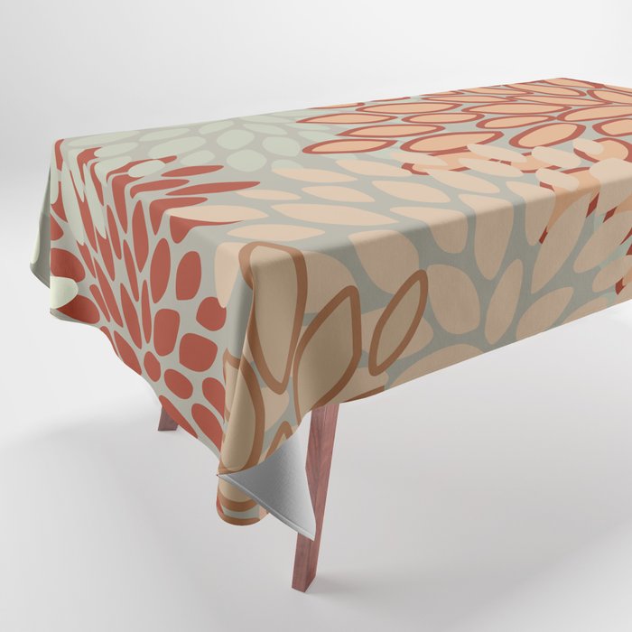 Festive, Floral Prints, Green, Terracotta, Red, Coloured Prints Tablecloth Gallery Image 1