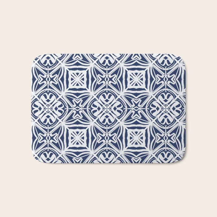 Blue tile brushstroke pattern Bath Mat Gallery Image 1