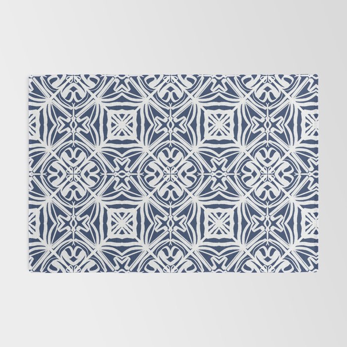 Blue tile brushstroke pattern Rug Gallery Image 2