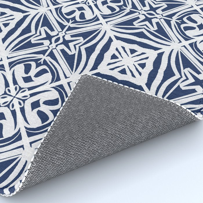 Blue tile brushstroke pattern Rug Gallery Image 4