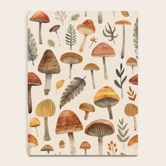 Autumn Mushrooms Forest Vintage Whimsy Watercolor Pattern Beige Notebook Gallery Image 4