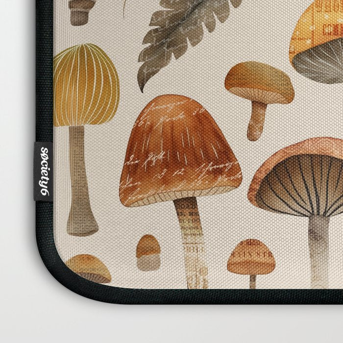 Autumn Mushrooms Forest Vintage Whimsy Watercolor Pattern Beige Laptop Sleeve Gallery Image 3