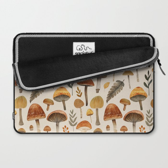 Autumn Mushrooms Forest Vintage Whimsy Watercolor Pattern Beige Laptop Sleeve Gallery Image 2