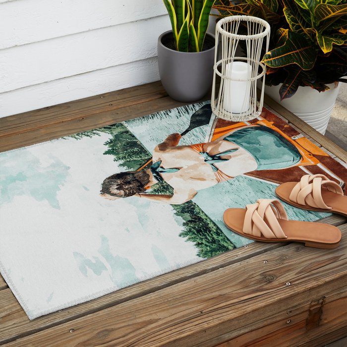 Row Your Own Boat | Woman Empowerment Confidence Painting | Positive Growth Mindset Boho Adventure  Outdoor Rug Gallery Image 2