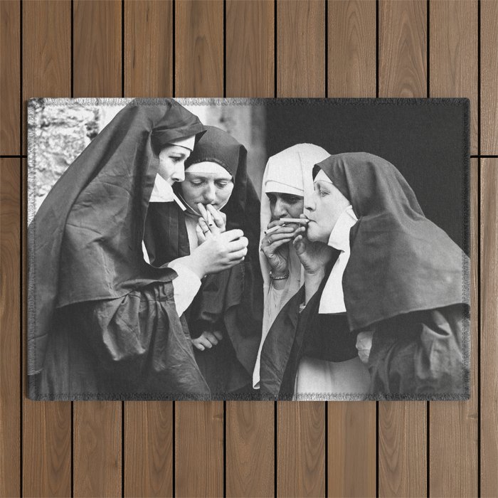 Nuns Smoking High Resolution Version Outdoor Rug Gallery Image 1