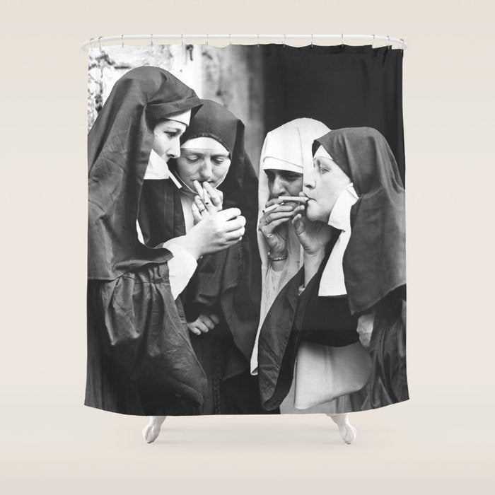 Nuns Smoking High Resolution Version Shower Curtain Gallery Image 1
