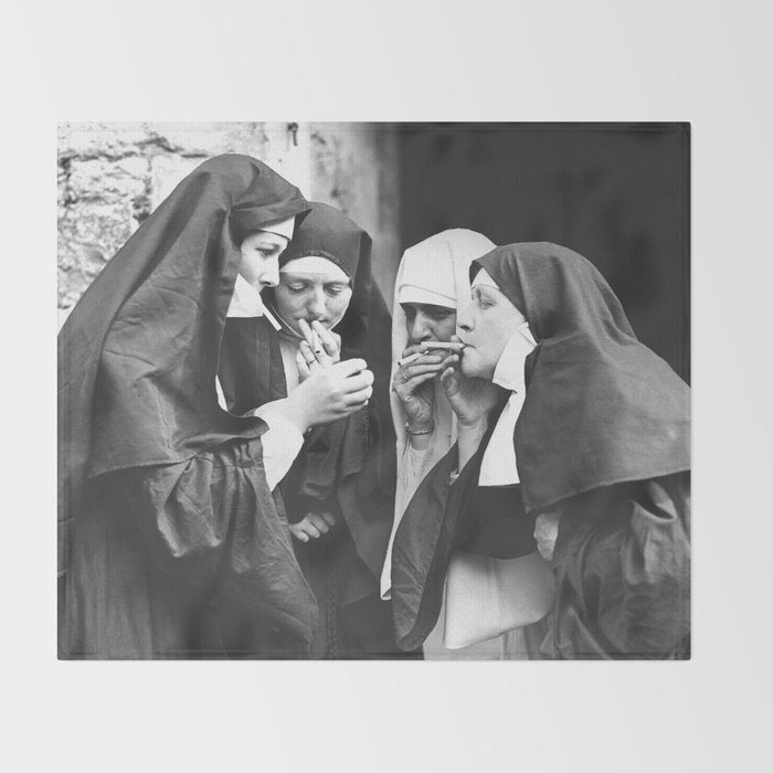 Nuns Smoking High Resolution Version Throw Blanket Gallery Image 2