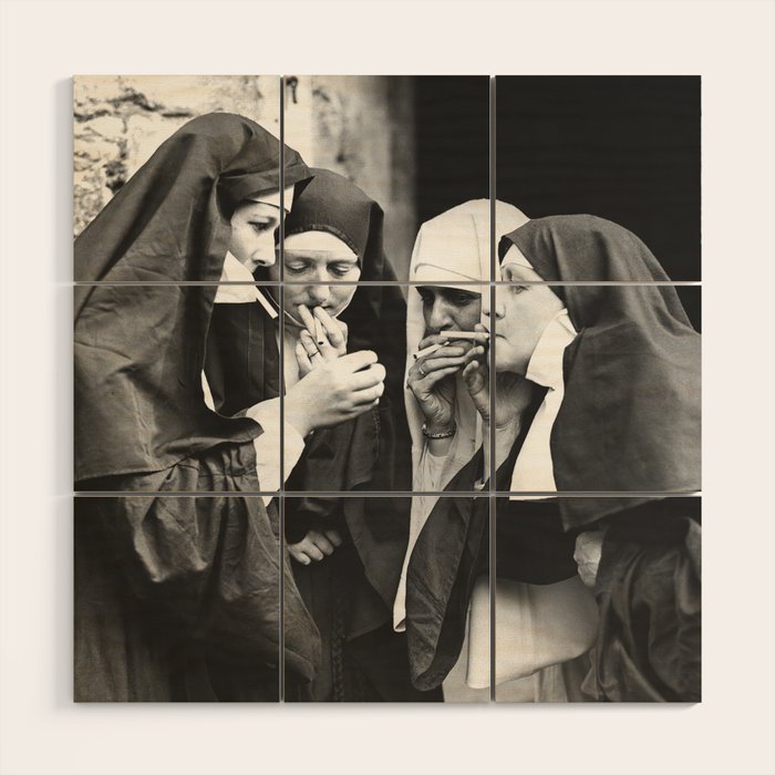 Nuns Smoking High Resolution Version Wood Wall Art Gallery Image 1