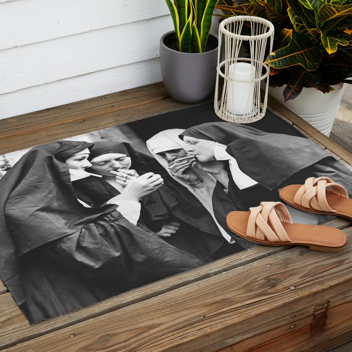 Nuns Smoking High Resolution Version Outdoor Rug Gallery Image 2