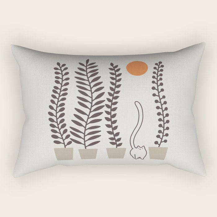 Cat and Plant 64: Dancing Tail Rectangular Pillow Gallery Image 1