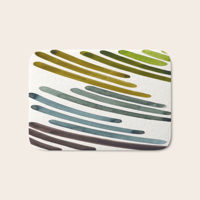 Olive Green Navy Blue Watercolor Colorful Stripes Mid Century Modern Art Primitive Abstract Art Bath Mat Gallery Image 1