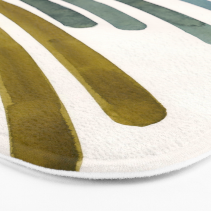 Olive Green Navy Blue Watercolor Colorful Stripes Mid Century Modern Art Primitive Abstract Art Bath Mat Gallery Image 3