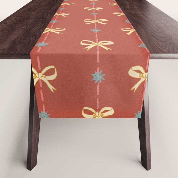 Cute Hair Bows & Stars in Burnt Red & Yellow Table Runner Gallery Image 1