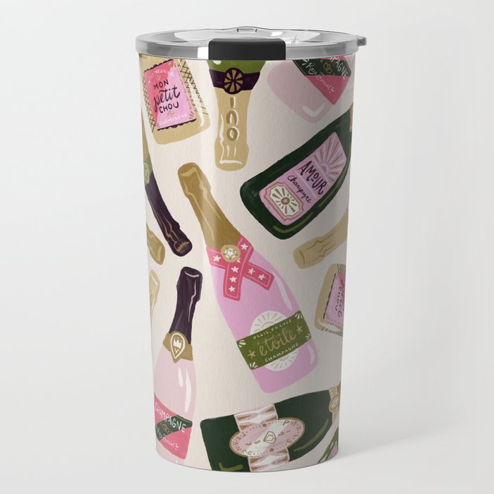 French Champagne Collection - Pink & Green Travel Mug Gallery Image 1