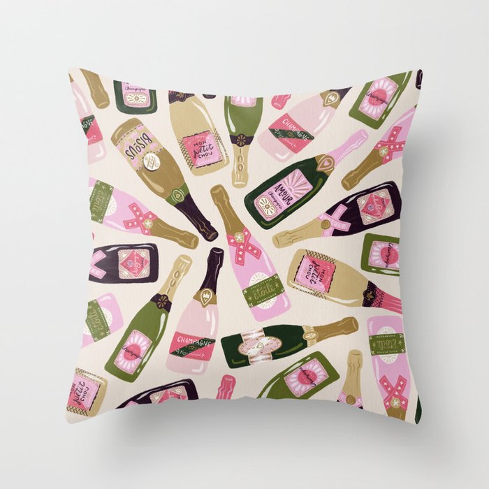 French Champagne Collection - Pink & Green Throw Pillow Gallery Image 1