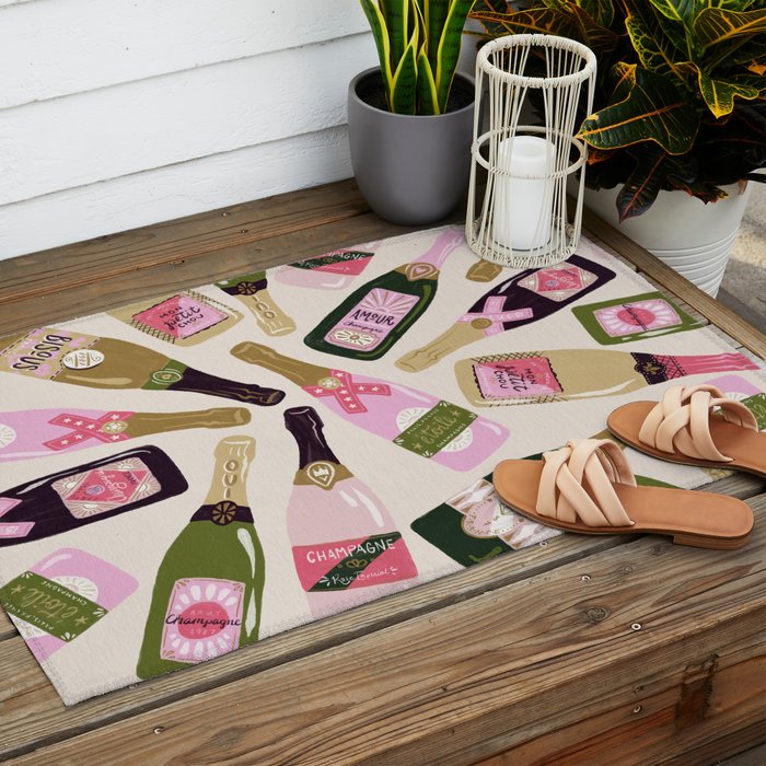 French Champagne Collection - Pink & Green Outdoor Rug Gallery Image 2