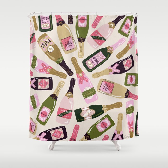 French Champagne Collection - Pink & Green Shower Curtain Gallery Image 1