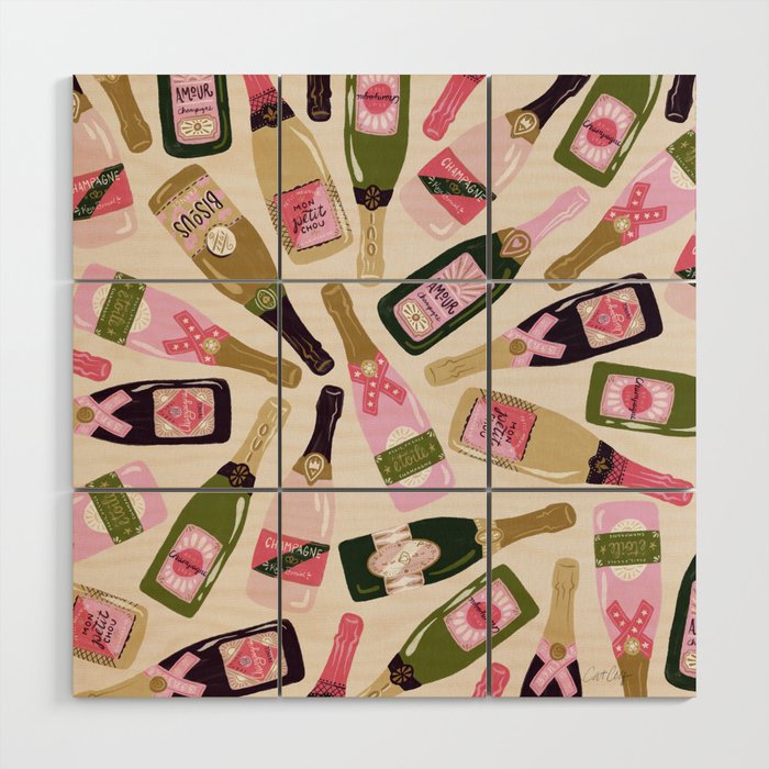 French Champagne Collection - Pink & Green Wood Wall Art Gallery Image 1