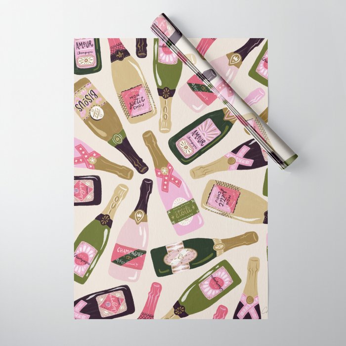 French Champagne Collection - Pink & Green Wrapping Paper Gallery Image 1